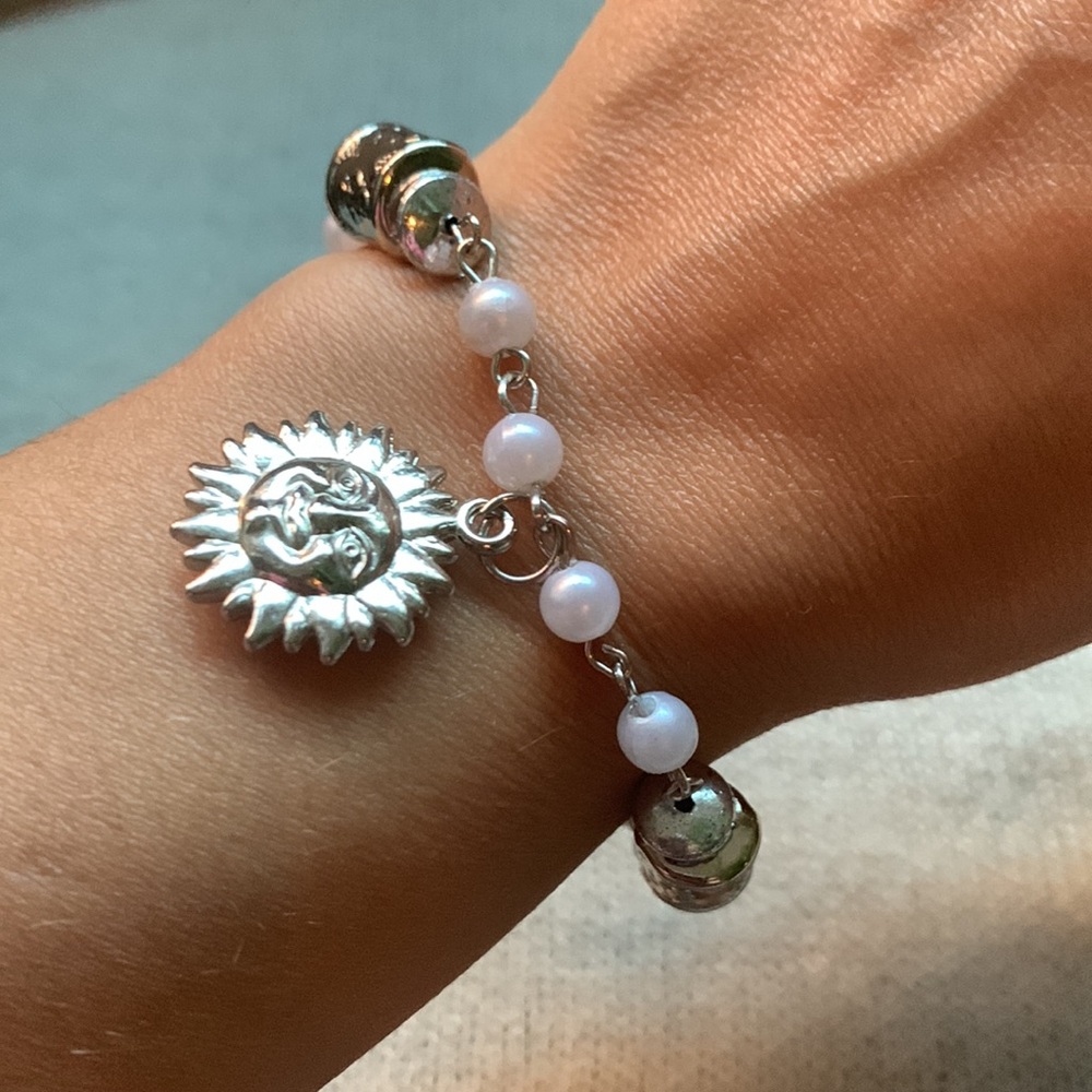 🌙 Handmade Celestial Sun, Moon & Star Jewelry Set pearls (Bracelet + Earrings)